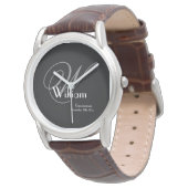 Montre Monogramme Gris Classique, Blanc sur Noir Garçon d (Incliné)