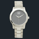 Montre Monogramme gris minimaliste moderne<br><div class="desc">Monogramme minimaliste moderne Monogramme gris Emblème blanc classique Type de bloc Monogramme Gris solide Arrière - plan</div>