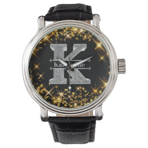 Montre Monogramme initial d'argent K personnalisé Votre n