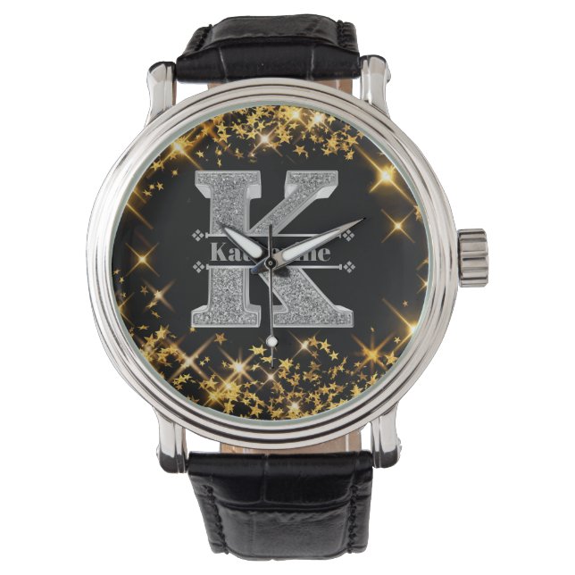 Montre Monogramme initial d'argent K personnalisé Votre n (devant)