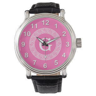 Montre Monogramme initial du cadre de ligne de clé grecqu