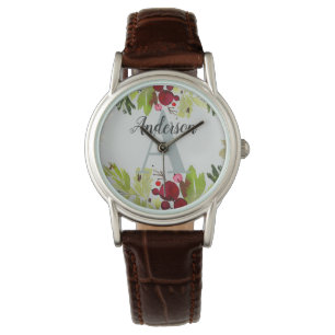 Montre monogramme initial floral du feuillage aquarelle