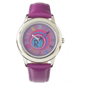 Montre Monogramme initial Purple Rose Bleu Horloge Art Gi