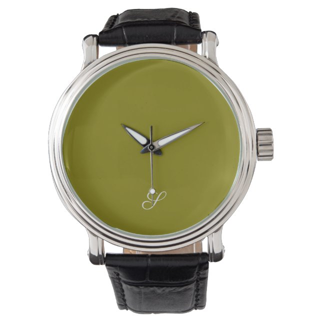 Montre Monogramme initiale minimaliste vert sauge  (devant)