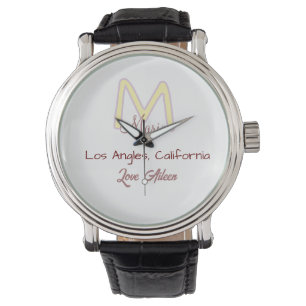 Montre monogramme jaune rose nom amour ville marron tenda
