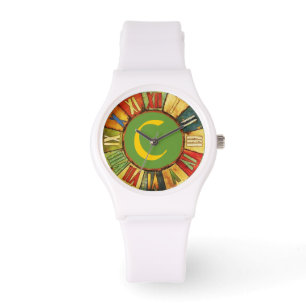 MONTRE MONOGRAMME JAUNE VERT EN TEMPS COLORÉ