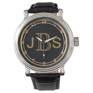 Montre Monogramme masculin noir chic de l'or des hommes
