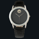 Montre Monogramme minimal en or noir<br><div class="desc">Moderne minimaliste brossé métal or classique typographie de bloc Monogramme Arrière - plan noir initial</div>