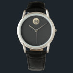 Montre Monogramme minimal en or noir<br><div class="desc">Moderne minimaliste brossé métal or classique typographie de bloc Monogramme Arrière - plan noir initial</div>