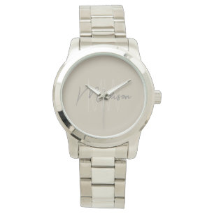 Montre Monogramme minimaliste moderne Nom de script beige