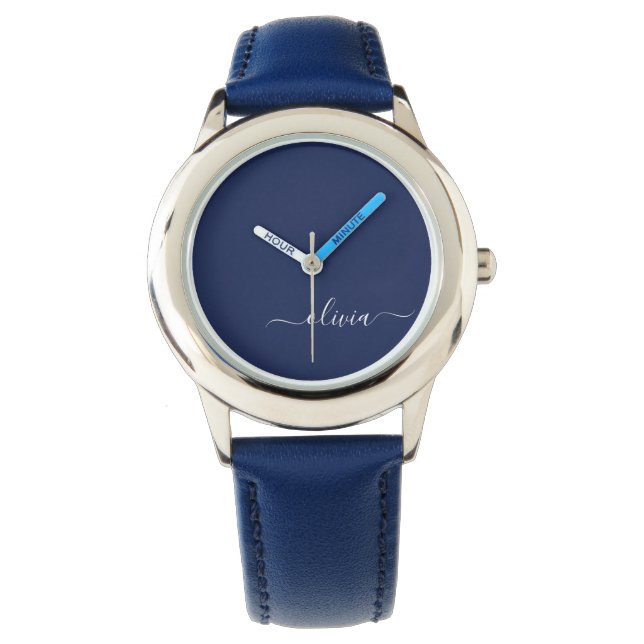 Montre Monogramme moderne bleu marine et blanc (devant)