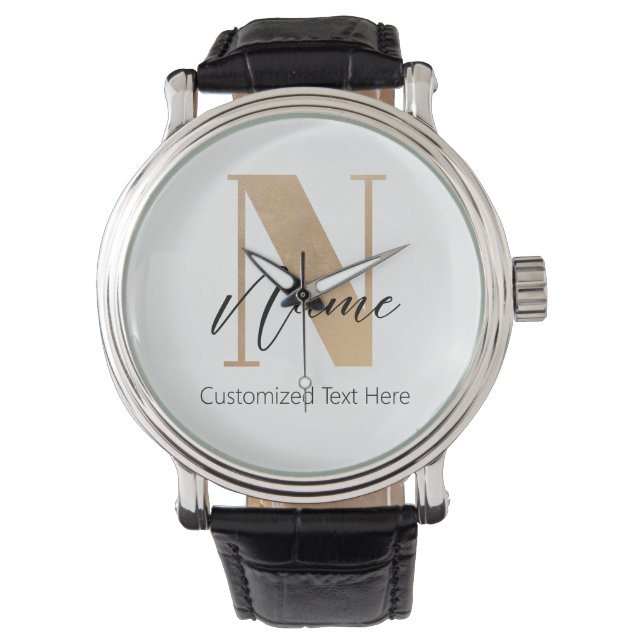 Montre Monogramme moderne Initiale N & Nom Personnalisé (devant)