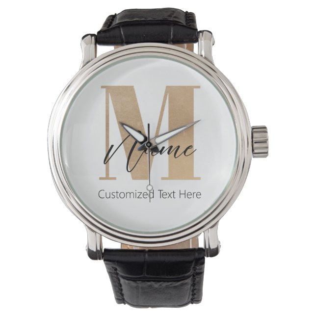 Montre Monogramme moderne M & Nom initial Personnalisé (devant)