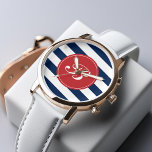 Montre Monogramme Motif de la Marine bleu et rouge<br><div class="desc">Le design moderne et tendance est doté d'un motif à bandes horizontales chic et peut être personnalisé avec votre monogramme,  vos initiales,  votre nom ou tout texte de votre choix.</div>
