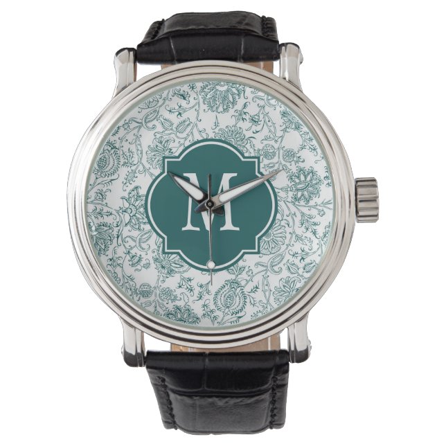 Montre Monogramme Motif turquoise et blanc (devant)