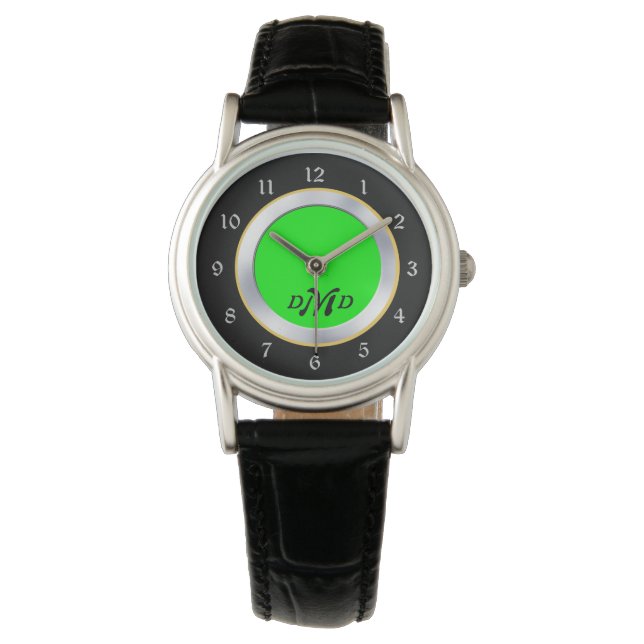 Montre Monogramme noir argenté vert brillant (devant)