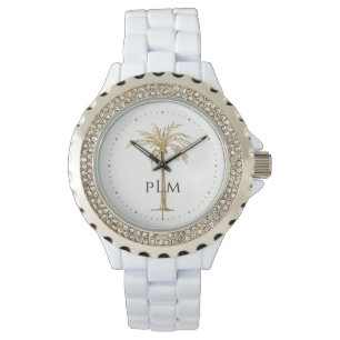 Montre Monogramme noir Artistic Tropical Golden Palm Tree
