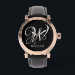 Montre Monogramme noir élégant personnalisé initial<br><div class="desc">Monogramme original personnalisé simple dans la typographie moderne. Un cadeau personnalisé parfait avec une touche personnelle</div>