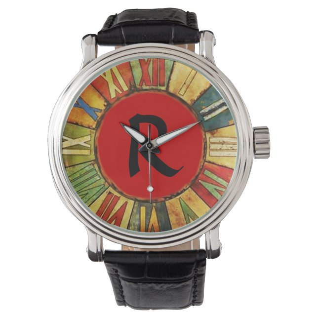 MONTRE MONOGRAMME NOIR ROUGE EN TEMPS COLORÉ (devant)