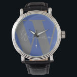 Montre Monogramme nom bleu gris élégant design cadeau mod<br><div class="desc">Monogramme nom bleu gris élégant design cadeau moderne minimaliste pour papa mari frère ou petit ami montre hommes Facile à être personnalisée. nom personnel Style de police,  taille et couleurs peuvent être changés. Éléments correspondants disponibles.</div>