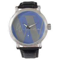 Monogramme nom bleu gris élégant design cadeau mod