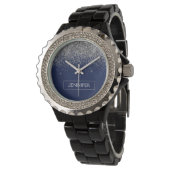 Montre Monogramme Nom Paillettes Bleu Navy Argenté Fille (Incliné)