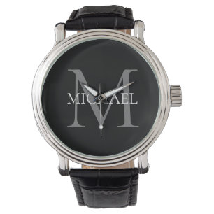 Montre Monogramme personnalisé et nom noir