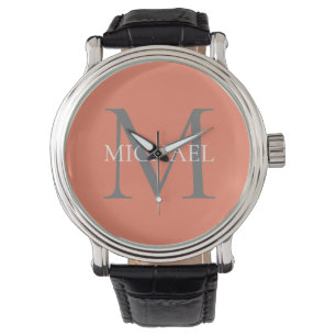 Montre Monogramme personnalisé et nom rose clair
