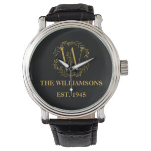 Montre Monogramme personnalisé Famille Noir & Or Initiale