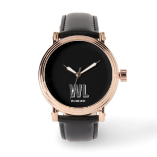 Montre Monogramme personnalisé minimaliste noir et gris