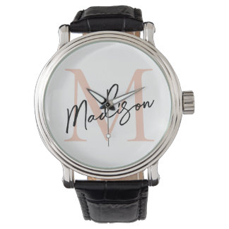 Montre Monogramme Personnalisé Or Rose Élégant Moderne
