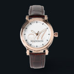 Montre Monogrammé Rose Gold Vintage Watch Brown<br><div class="desc">Une montre élégante avec une montre vintage en or rose avec un nom initial et noir en or rose chic, et un groupe de montre marron.</div>