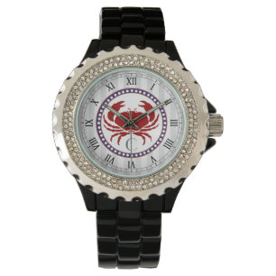 Montre Monogramme rouge nautique de rayures de crabe et