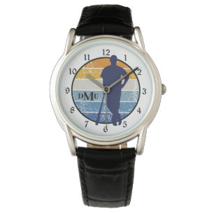 Montre Monogramme Silhouette Lecteur de baseball Rétro