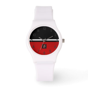 Montre Monogramme simple à deux tons Noir et Rouge Initi