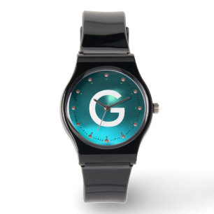 MONTRE MONOGRAMME TURQUOISE EN PIERRE D'AQUAMARINE BLEU I