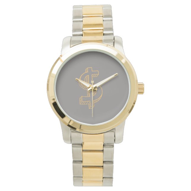 Montre Monogramme Unisexe Signe Dollar Géant Deux Tons (devant)
