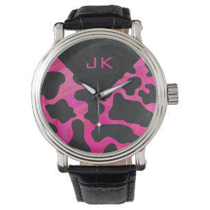 Montre Monogramme vache rose chaud et noir