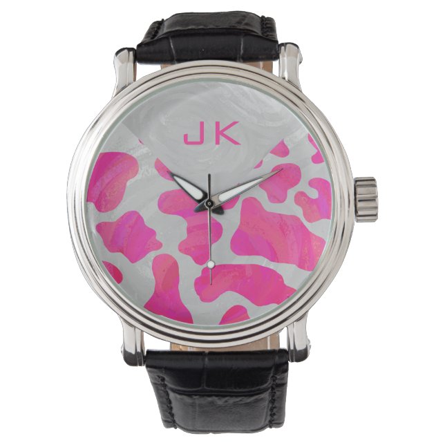 Montre Monogramme Vache rose et blanc chaud (devant)