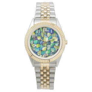 Montre Monogramme Vert Carreaux Abstraits Vert Aquarelle