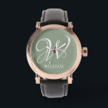 Montre Monogramme vert de l'élégance de la taille personn<br><div class="desc">Monogramme original personnalisé simple dans la typographie moderne. Un cadeau personnalisé parfait avec une touche personnelle</div>
