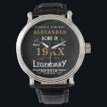 Montre Monogramme Vintage rétro d'anniversaire personnali<br><div class="desc">Ajoutez votre nom et votre date d'anniversaire. Facile à faire avec le modèle fourni. Plus de cadeaux et de fournitures de fête disponibles avec le design "légendaire" dans le magasin.</div>