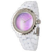 Montre Monogramme Violet Pailleté Scintillant Écriture Fé (Incliné)