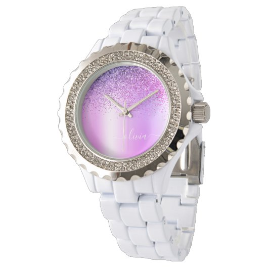 Montre Monogramme violet Parties scintillant Étincelante (Incliné)