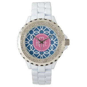 Montre Monogrammes de Motif géométrique rose et bleu chau