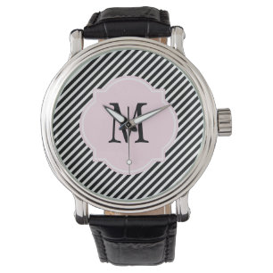 Montre Monographie à rayures noir et blanc