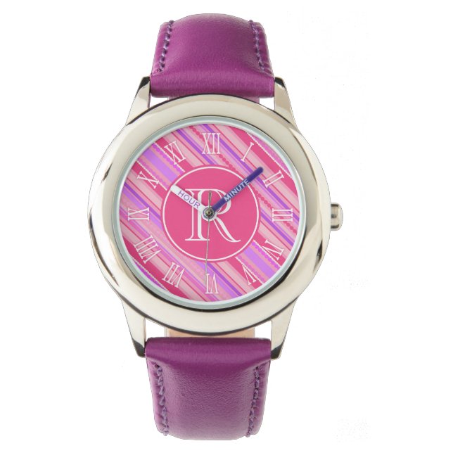 Montre Monographie de filles rose, violet rayures graphiq (devant)
