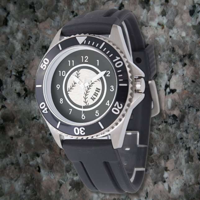 Montre Monographie masculine de baseball Monogramme noir (Créateur téléchargé)