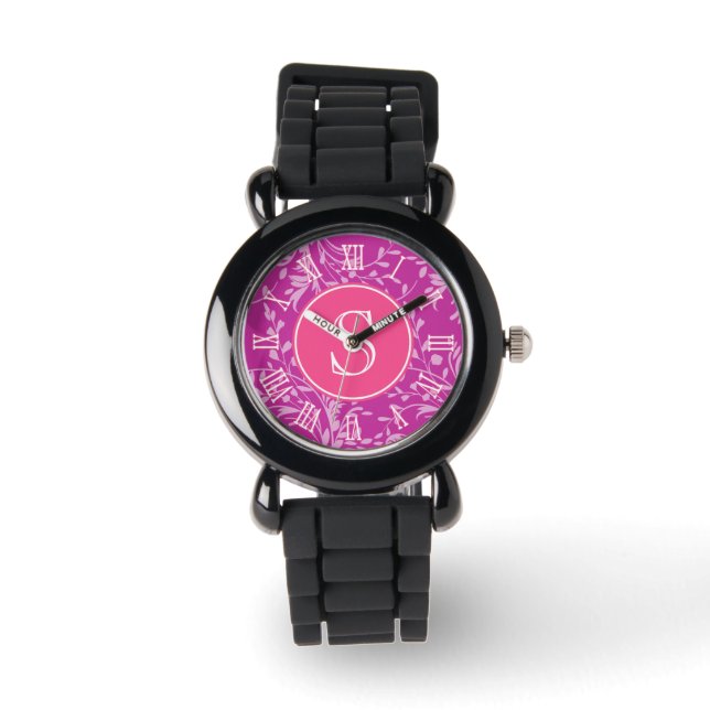 Montre Monographie monographique rose et pourpre damassé  (Recto)