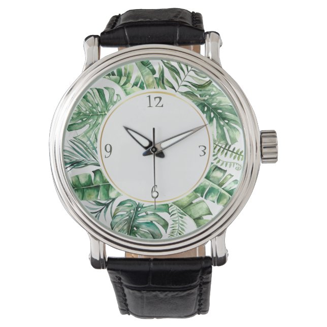 Montre Monstera Tropical Leaf Wreath Mens Watch (devant)